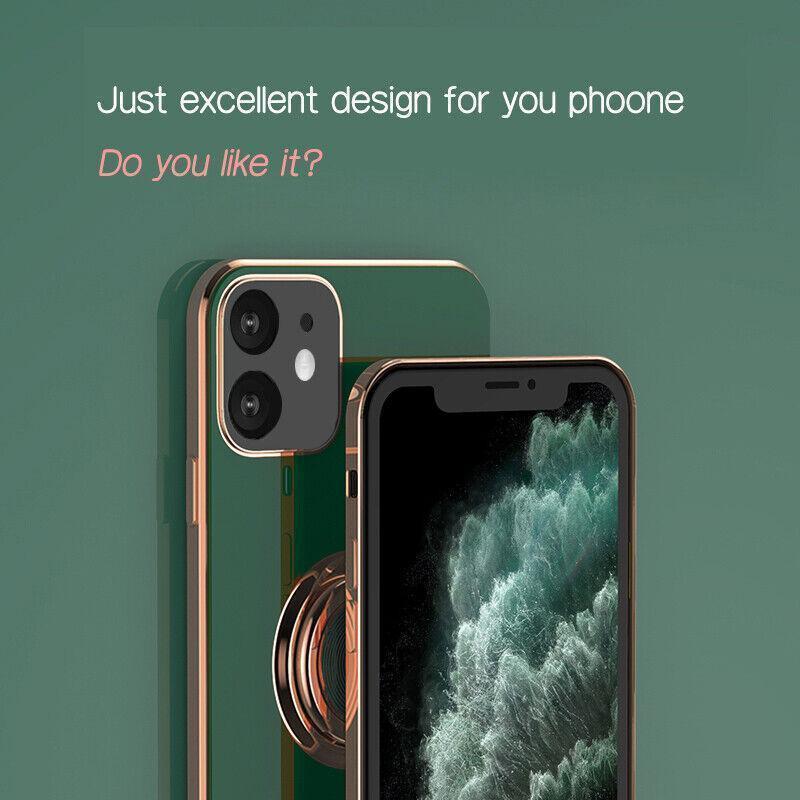 Light Cyan Luxury Shockproof Silicone Ring Case Stand Cover for iPhone 14 13 12 Pro Max - iPhone XR.