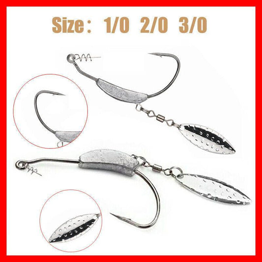 Weedless Jighead Hook Swimbait Worm Fishing Lure Wide Gap Single Barbed Spinner - 2/0#.
