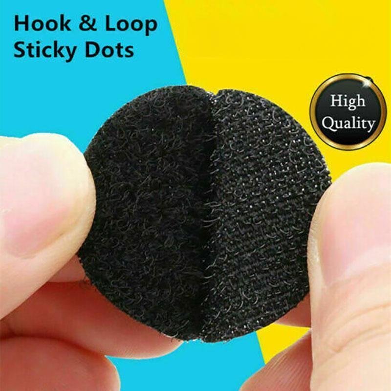 Hook and Loop Sticky Self Adhesive Dots Coins Circles Tape Black White 15mm - White.