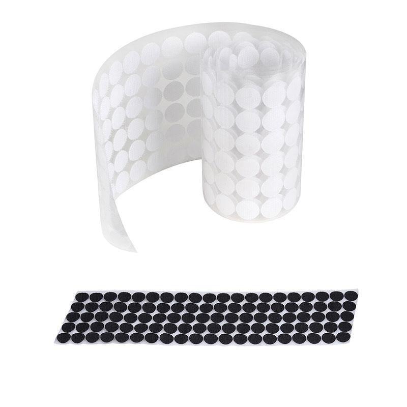 Hook and Loop Sticky Self Adhesive Dots Coins Circles Tape Black White 15mm - White.
