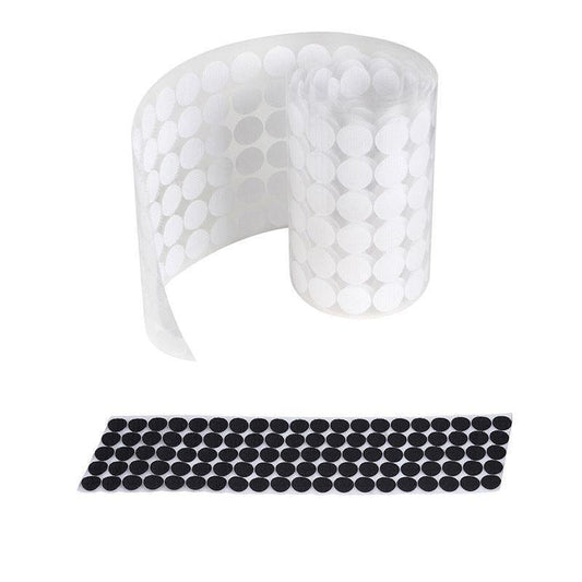 Hook and Loop Sticky Self Adhesive Dots Coins Circles Tape Black White 15mm - White.