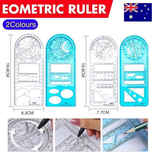 Multifunctional Geometric Ruler Student Mathematics Drawing Tools School Office - Blue-Primary School.