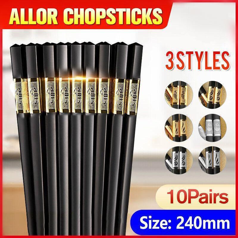 10Pairs Premium Fiberglass Reusable Chopsticks - Dishwasher Safe - Silver-3