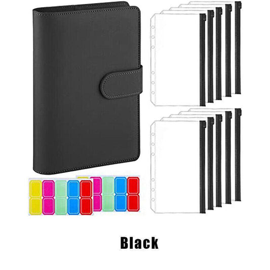 A6 Pu Leather Binder Pockets Cash Envelope Planner Notebooks - Light Purple