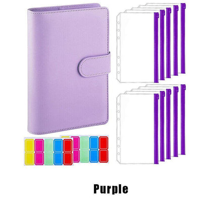 A6 Pu Leather Binder Pockets Cash Envelope Planner Notebooks - Laser Silver