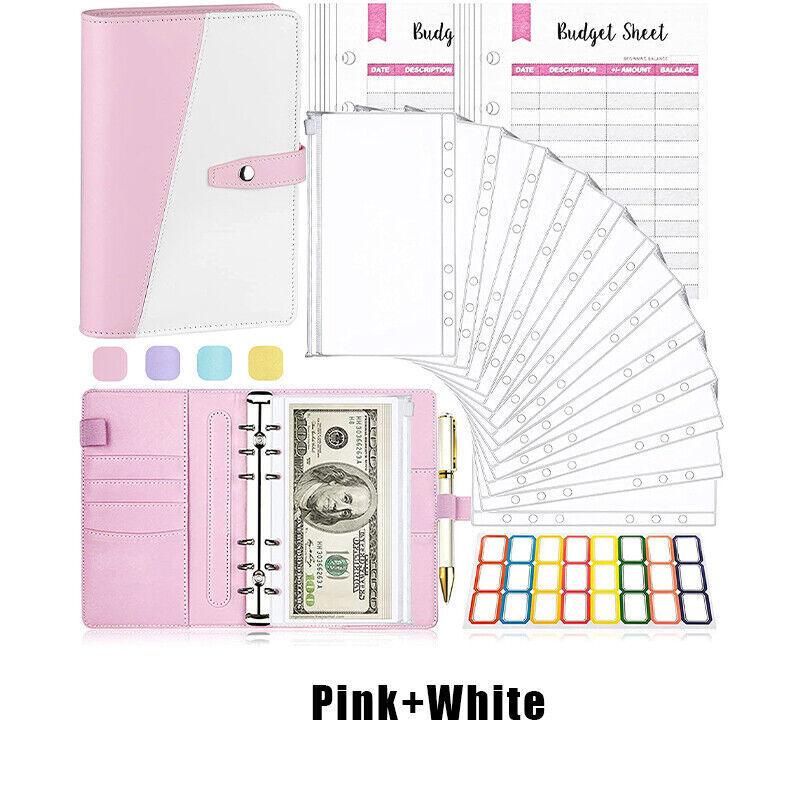 A6 Pu Leather Binder Pockets Cash Envelope Planner Notebooks - Laser Silver