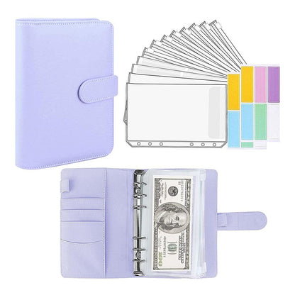 A6 Pu Leather Binder Pockets Cash Envelope Planner Notebooks - Laser Silver