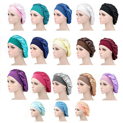 Sleeping Bonnet Hair Wrap Silk Satin Cap Women Elastic Night Soft Hat Headwear - Navy