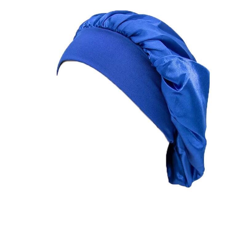 Sleeping Bonnet Hair Wrap Silk Satin Cap Women Elastic Night Soft Hat Headwear - Navy