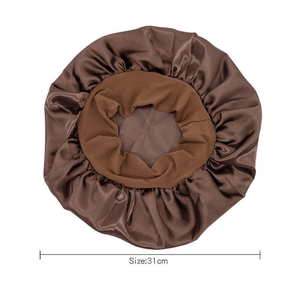Sleeping Bonnet Hair Wrap Silk Satin Cap Women Elastic Night Soft Hat Headwear - Purple