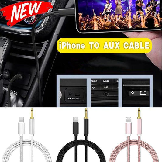 Lightning to 3.5mm Aux Audio Cable Adapter for Car Speaker Headphone Sound System - Silver.
