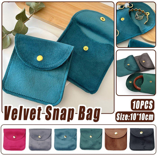 10pcs Velvet Jewelry Pouch Button Closure Thick Soft Ring Necklace Storage Bag - Rose Red.