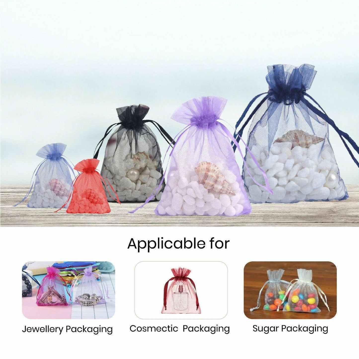 50 pcs Organza Bag Sheer Bags Jewellery Wedding Candy Packaging Sheer Bags 7*9 cm - Gold/50PCS