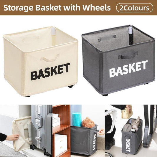 Rolling Storage Basket with Wheels for Under Desk or Shelf Organisation - Grey.