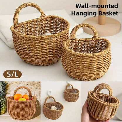 Imitation Rattan Woven Storage Basket Shelf Organizer Wash Rack for Home Decor - Small