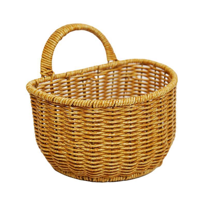Imitation Rattan Woven Storage Basket Shelf Organizer Wash Rack for Home Decor - Small