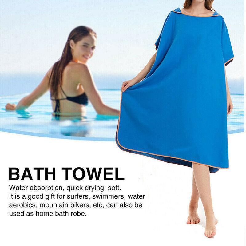 Adult Changing Robe Towel Bath Hooded Quick Dry Beach Towel Poncho Bathrobe - Grey