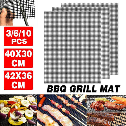3/6/10PCS Non-Stick BBQ Grill Mat Mesh Liner Cooking Barbecue Sheet Baking Pad - 42X36cm-3PCS