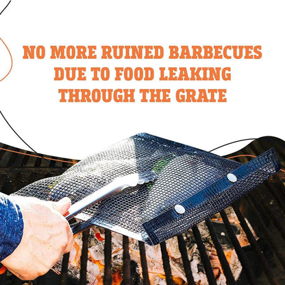 24x14CM BBQ Grilling Mesh Reusable Bag Outdoor Camping Barbecue Grill Mats Cooking Pads - Black