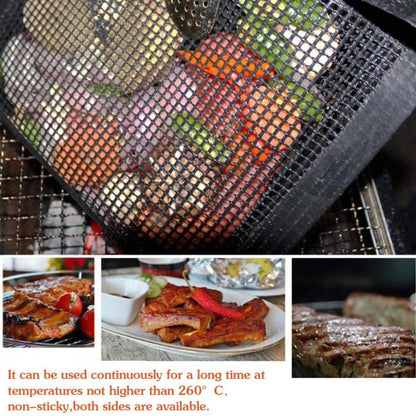24x14CM BBQ Grilling Mesh Reusable Bag Outdoor Camping Barbecue Grill Mats Cooking Pads - Black