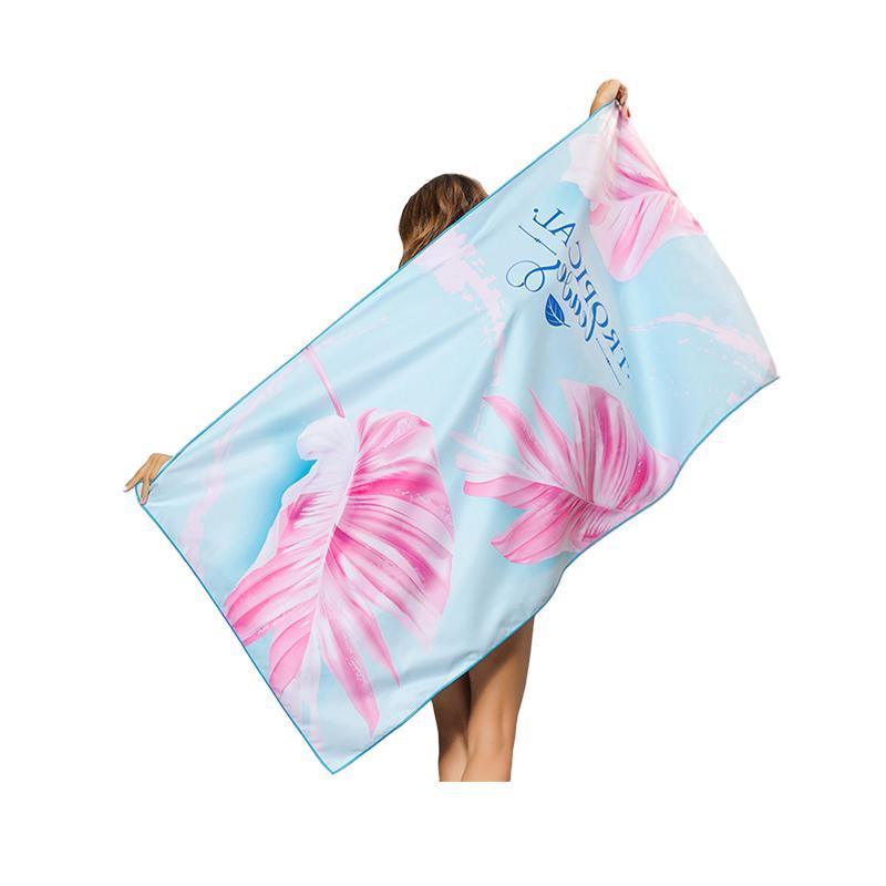 Sand Free XL Beach Towel + Bag Quick Dry Microfibre Compact Light Swimming - Pink flower leaf