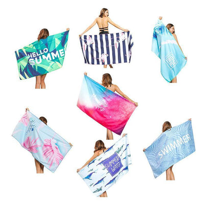 Sand Free XL Beach Towel + Bag Quick Dry Microfibre Compact Light Swimming - Stripe flamingo