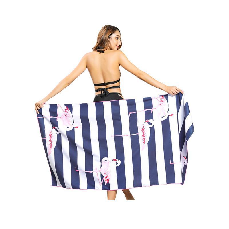 Sand Free XL Beach Towel + Bag Quick Dry Microfibre Compact Light Swimming - Stripe flamingo