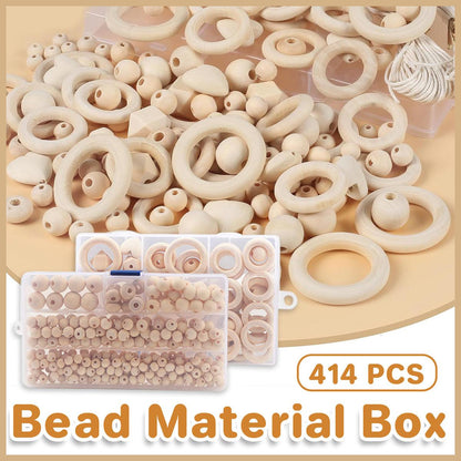 414pcs DIY Beading Kit Round Wooden Beads Set Craft Jewelry Supplies Home Decor.