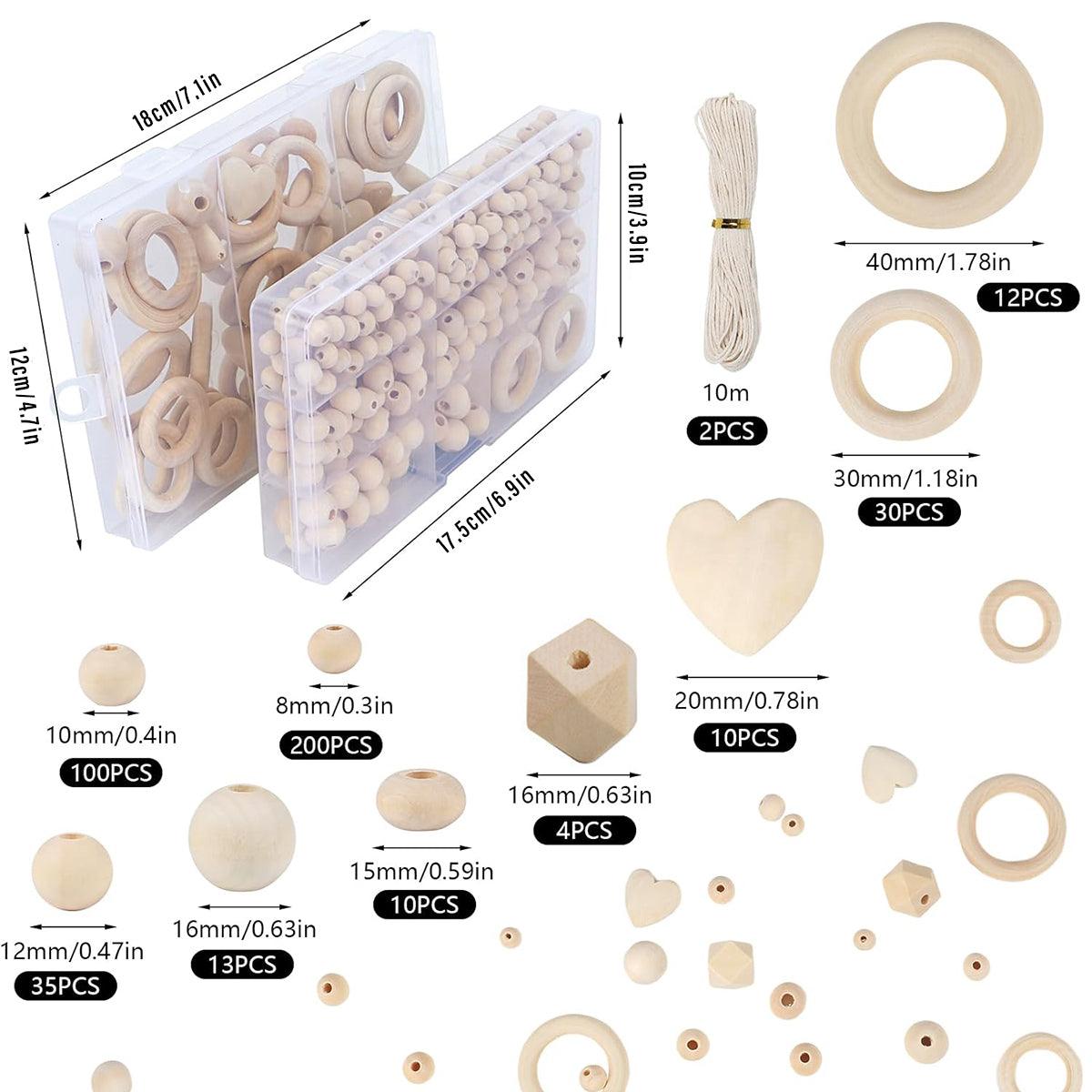 414pcs DIY Beading Kit Round Wooden Beads Set Craft Jewelry Supplies Home Decor.