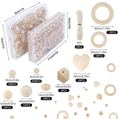 414pcs DIY Beading Kit Round Wooden Beads Set Craft Jewelry Supplies Home Decor.