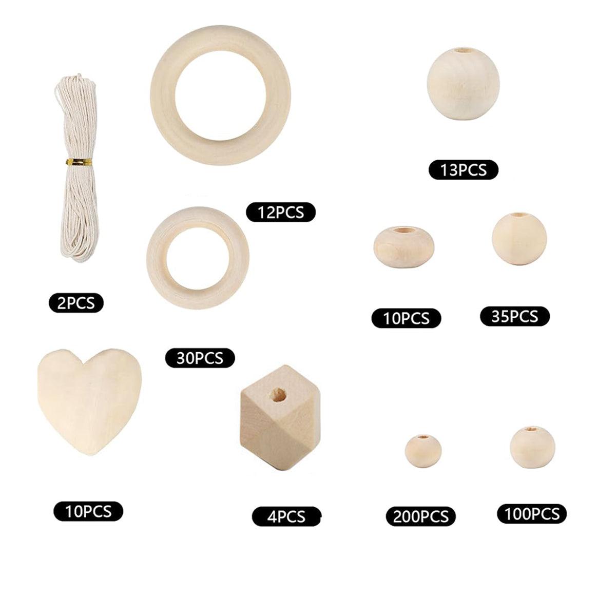 414pcs DIY Beading Kit Round Wooden Beads Set Craft Jewelry Supplies Home Decor.
