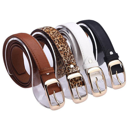 Ladies Leather Belt Classic Buckle Fashion Waist Strap for Jeans Dresses Casual - Leopard