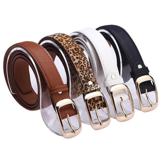 Ladies Leather Belt Classic Buckle Fashion Waist Strap for Jeans Dresses Casual - Leopard