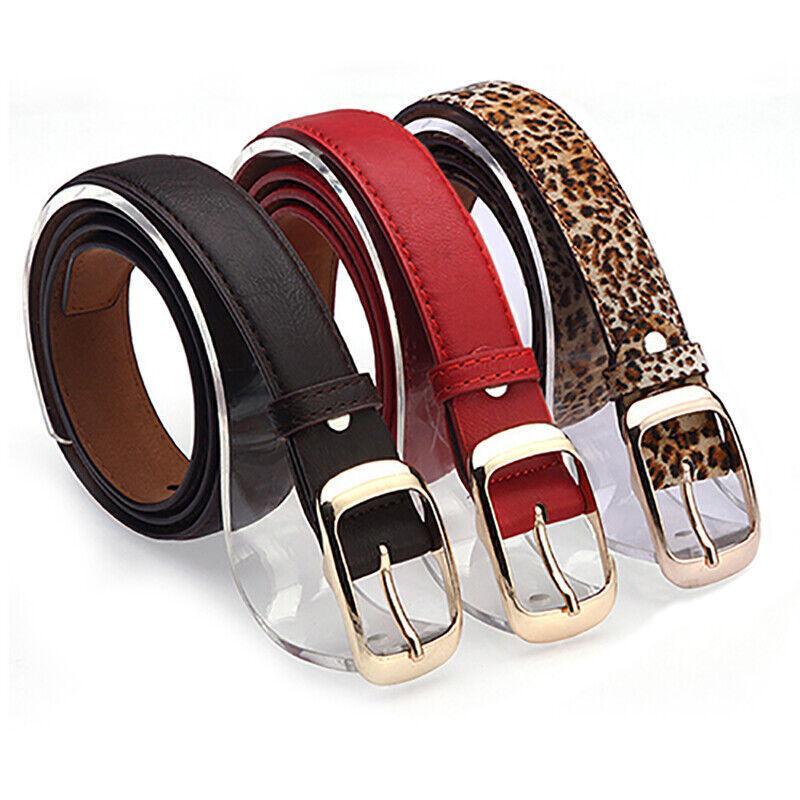 Ladies Leather Belt Classic Buckle Fashion Waist Strap for Jeans Dresses Casual - Leopard