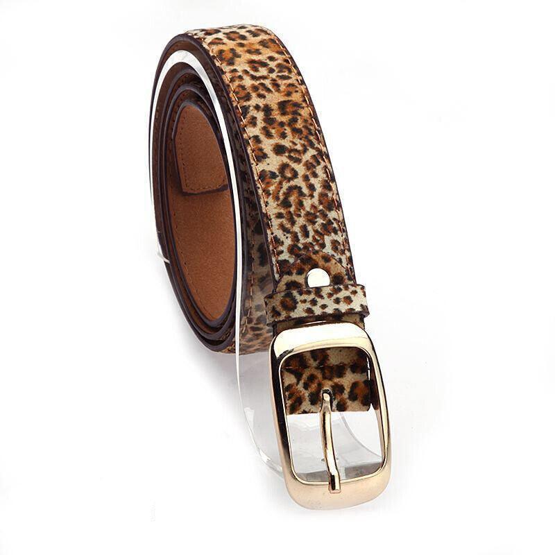 Ladies Leather Belt Classic Buckle Fashion Waist Strap for Jeans Dresses Casual - Leopard