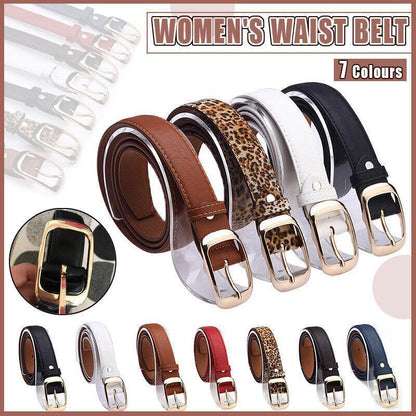 Ladies Leather Belt Classic Buckle Fashion Waist Strap for Jeans Dresses Casual - White