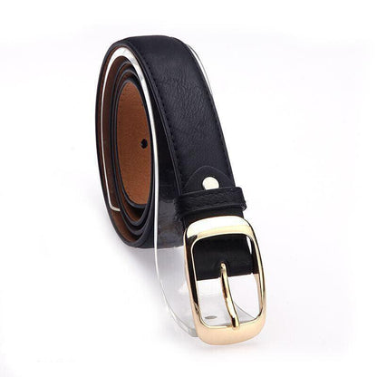 Ladies Leather Belt Classic Buckle Fashion Waist Strap for Jeans Dresses Casual - White