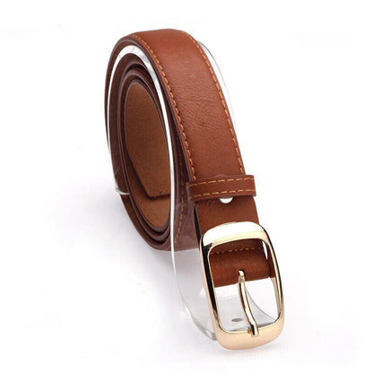 Ladies Leather Belt Classic Buckle Fashion Waist Strap for Jeans Dresses Casual - White
