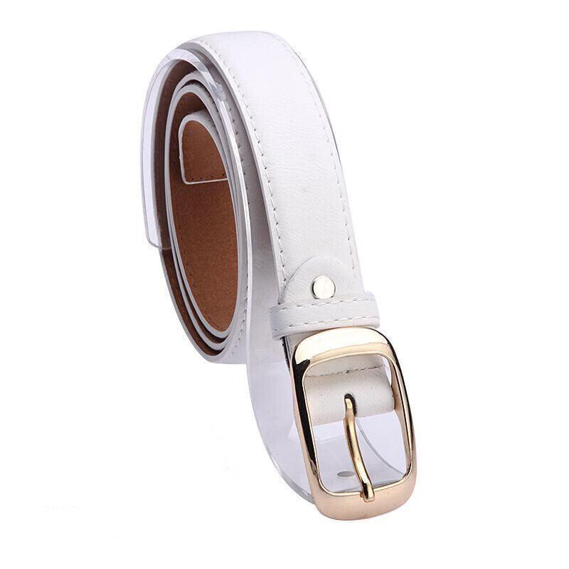 Ladies Leather Belt Classic Buckle Fashion Waist Strap for Jeans Dresses Casual - White