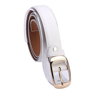 Ladies Leather Belt Classic Buckle Fashion Waist Strap for Jeans Dresses Casual - White