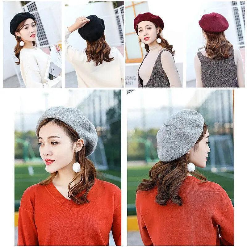 Women Ladies Beanie Wool French Beret Newsboy Hat Cap Winter Warm Hats Girls - Borland