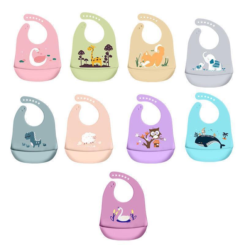 Silicone Waterproof Feeding Bib Apron with Pouch Easy to Clean Smock for Mealtime Use - Puppy.