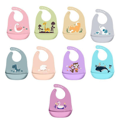 Silicone Waterproof Feeding Bib Apron with Pouch Easy to Clean Smock for Mealtime Use - Puppy.