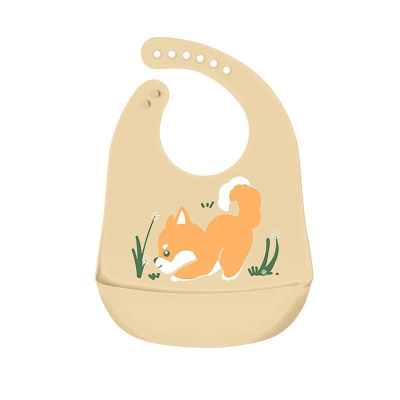 Silicone Waterproof Feeding Bib Apron with Pouch Easy to Clean Smock for Mealtime Use - Puppy.