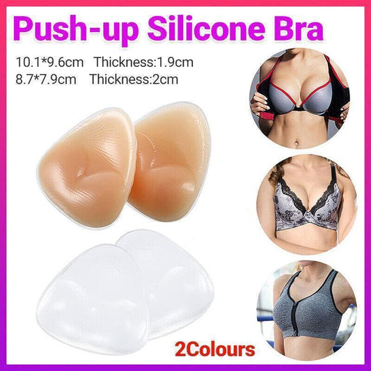 Triangle Push-Up Silicone Bra Inserts Breasts Pad Bikini Bra Cleavage Enhancers - Transparent-Small.