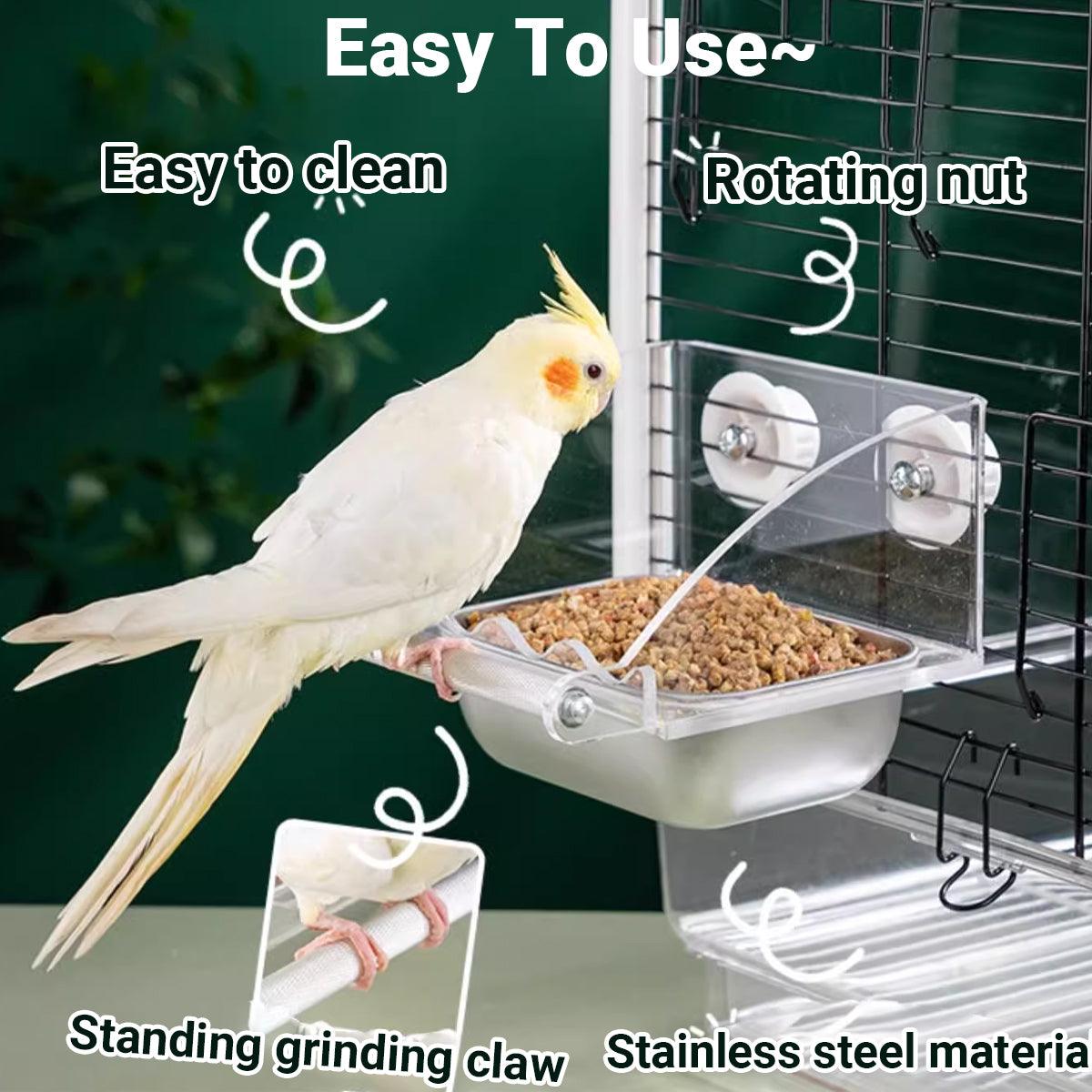 Parrot Stainless Steel Food Bowl Bird Feeder Cage Hanging Dish for Pet Birds - M