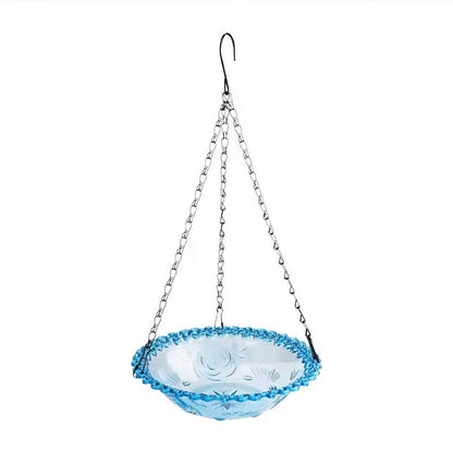 Balcony Bird Feeder Hanging Rail Mount Outdoor Suspended Feeding Station Garden - Blue