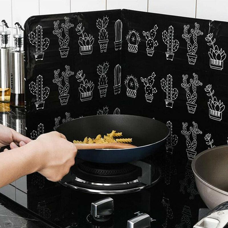 Kitchen Oil Splash Guard Wall Foil Protector Stove Cover Removable Baffle Screen - Black Rabbit