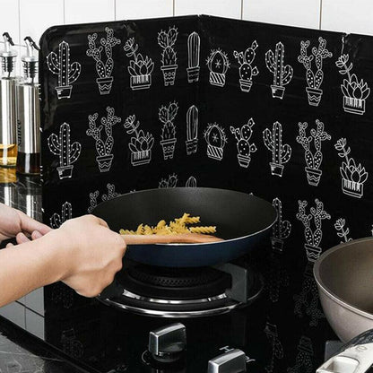 Kitchen Oil Splash Guard Wall Foil Protector Stove Cover Removable Baffle Screen - Black Rabbit