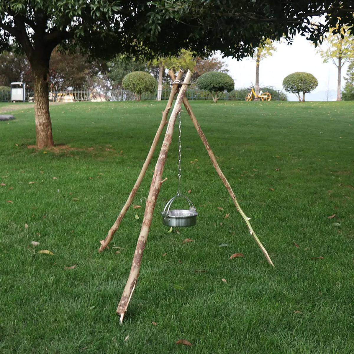 Outdoor Bonfire Rack Hanging Pot Picnic Fire Stand Stainless Steel Portable Foldable Tripod.